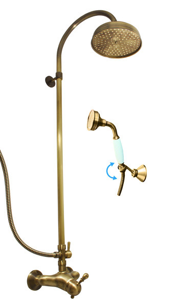 Vodovodní baterie sprchová LABE - STARÁ MOSAZ s hlavovou a ruční sprchou