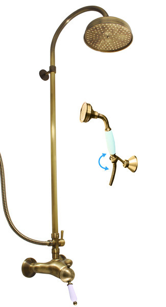 Vodovodní baterie sprchová LABE - STARÁ MOSAZ s hlavovou a ruční sprchou